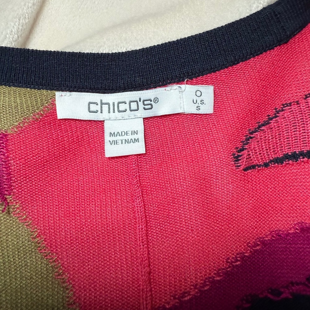 Chicos Abstract Floral Print Duster Cardigan Navy Blue Pink Green Size Small - Picture 7 of 10